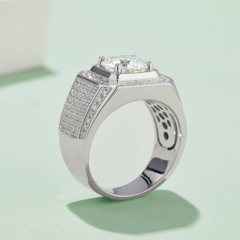 胡军款S925银镀白金MoissaniteMen's Ring3ctD级
